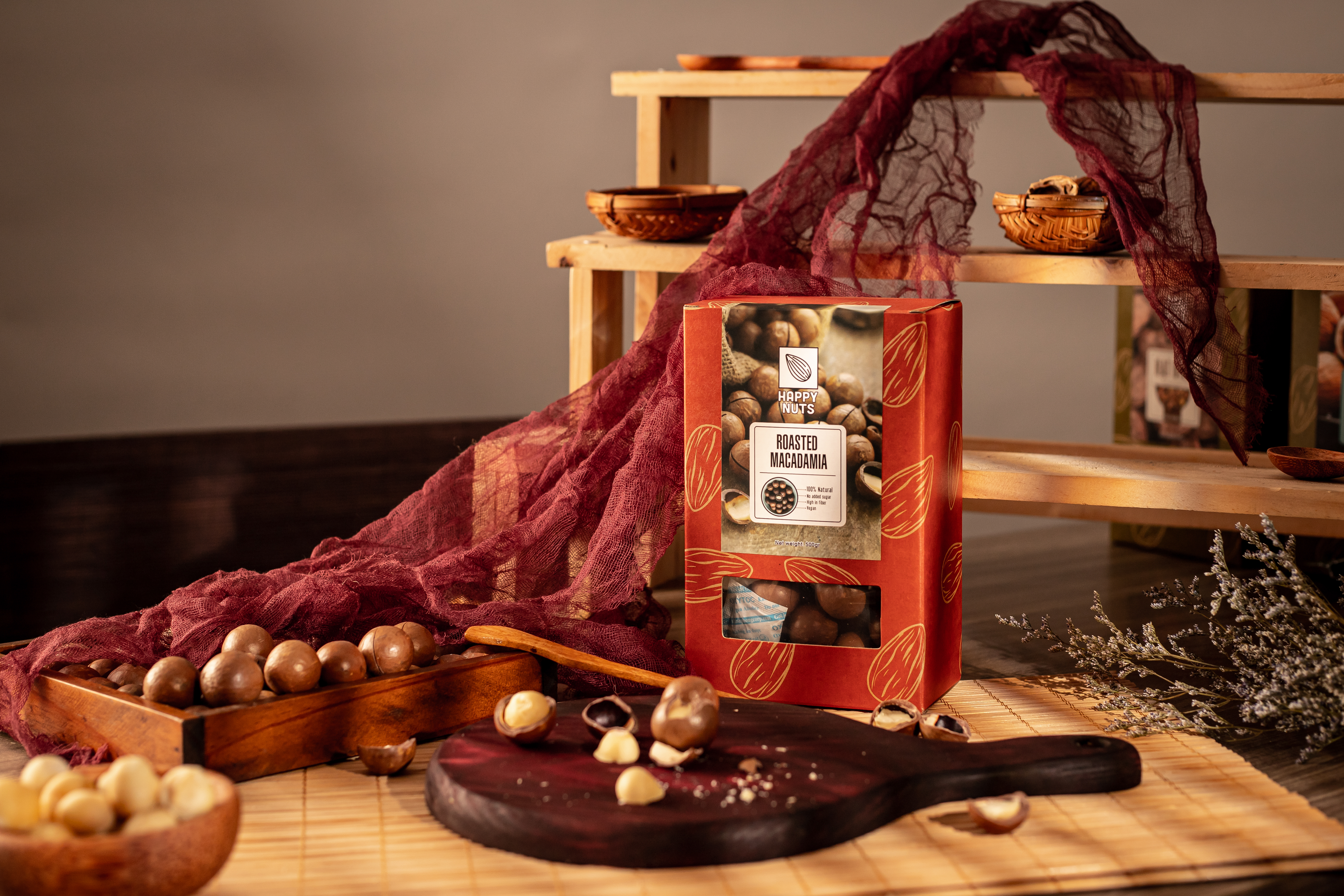 (Tặng 500g yến mạch) Hạt Macca Rang Happy Nuts nguyên vỏ 500gr